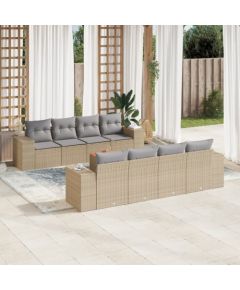 vidaXL 9-częściowy zestaw mebli ogrodowych z poduszkami, beżowy, polirattan Dārza mēbeļu komplekti