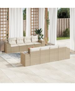 vidaXL 9-częściowy zestaw mebli ogrodowych z poduszkami, beżowy, polirattan Dārza mēbeļu komplekti