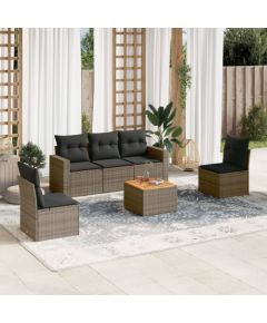 vidaXL 6-częściowy zestaw mebli ogrodowych z poduszkami, szary, polirattan Dārza mēbeļu komplekti