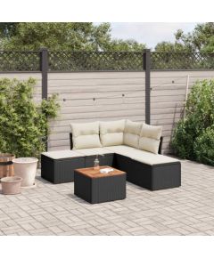 vidaXL 6-częściowy zestaw mebli ogrodowych z poduszkami, czarny polirattan Dārza mēbeļu komplekti