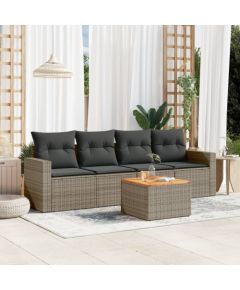 vidaXL 5-częściowy zestaw wypoczynkowy do ogrodu, poduszki, szary rattan PE Dārza mēbeļu komplekti