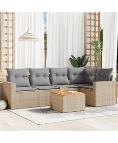 vidaXL 6-częściowy zestaw mebli ogrodowych z poduszkami, beżowy, polirattan Dārza mēbeļu komplekti