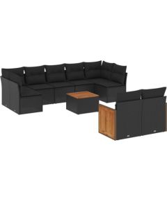 vidaXL vidaXL 10-cz. zestaw wypoczynkowy do ogrodu, poduszki czarny rattan PE Dārza mēbeļu komplekti