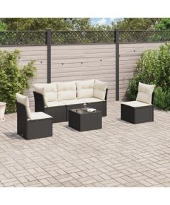 vidaXL 6-częściowy zestaw mebli ogrodowych z poduszkami, czarny polirattan Dārza mēbeļu komplekti