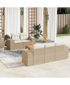 vidaXL 6-częściowy zestaw mebli ogrodowych z poduszkami, beżowy, polirattan Dārza mēbeļu komplekti
