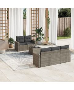 vidaXL 6-częściowy zestaw mebli ogrodowych z poduszkami, szary, polirattan Dārza mēbeļu komplekti