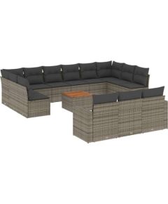 vidaXL 14-częściowy zestaw mebli ogrodowych z poduszkami, szary, polirattan Dārza mēbeļu komplekti