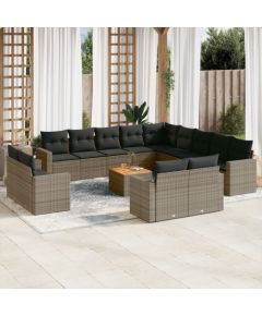 vidaXL 14-częściowy zestaw mebli ogrodowych z poduszkami, szary, polirattan Dārza mēbeļu komplekti