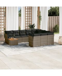 vidaXL vidaXL 11-cz. zestaw mebli ogrodowych z poduszkami, szary rattan PE Dārza mēbeļu komplekti