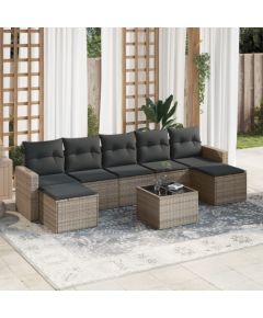 vidaXL 8-częściowy zestaw mebli ogrodowych z poduszkami, szary, polirattan Dārza mēbeļu komplekti