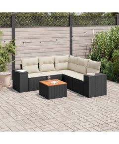 vidaXL 6-częściowy zestaw mebli ogrodowych z poduszkami, czarny polirattan Dārza mēbeļu komplekti