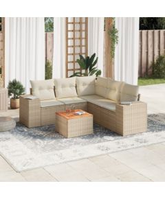 vidaXL 6-częściowy zestaw mebli ogrodowych z poduszkami, beżowy, polirattan Dārza mēbeļu komplekti