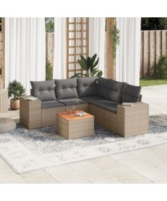 vidaXL 6-częściowy zestaw mebli ogrodowych z poduszkami, beżowy, polirattan Dārza mēbeļu komplekti