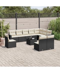 vidaXL 11-częściowy zestaw wypoczynkowy do ogrodu, poduszki czarny rattan PE Dārza mēbeļu komplekti