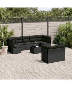 vidaXL 10-częściowy zestaw wypoczynkowy do ogrodu, poduszki czarny rattan PE Dārza mēbeļu komplekti