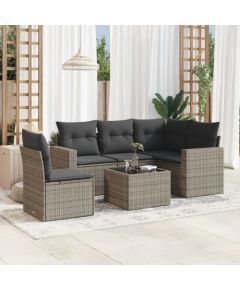 vidaXL 6-częściowy zestaw mebli ogrodowych z poduszkami, szary, polirattan Dārza mēbeļu komplekti