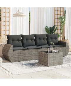 vidaXL 5-częściowy zestaw wypoczynkowy do ogrodu, poduszki, szary rattan PE Dārza mēbeļu komplekti