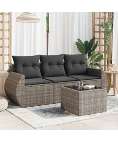 vidaXL 4-częściowy zestaw wypoczynkowy do ogrodu, poduszki, szary, rattan PE Dārza mēbeļu komplekti