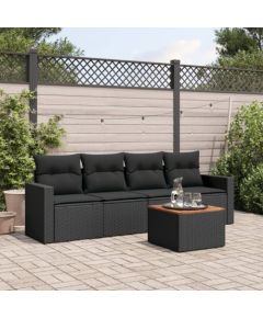 vidaXL vidaXL 5-cz. zestaw wypoczynkowy do ogrodu, poduszki, czarny rattan PE Dārza mēbeļu komplekti