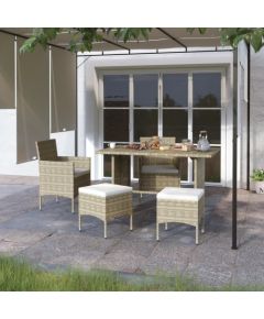 vidaXL 4-częściowy zestaw krzeseł i stołków ogrodowych, rattan PE, beżowy Dārza mēbeļu komplekti