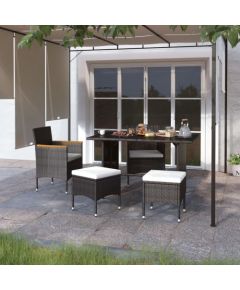 vidaXL 4-częściowy zestaw krzeseł i stołków ogrodowych, rattan PE, czarny Dārza mēbeļu komplekti