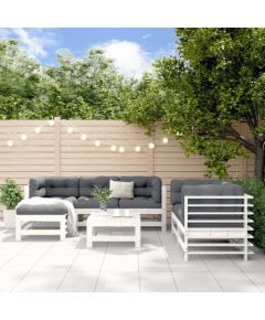 vidaXL 7 częściowy zestaw mebli ogrodowych, biały, lite drewno sosnowe Dārza mēbeļu komplekti