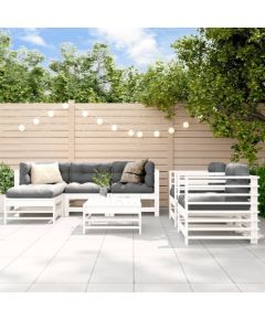 vidaXL 7 częściowy zestaw mebli ogrodowych, biały, lite drewno sosnowe Dārza mēbeļu komplekti