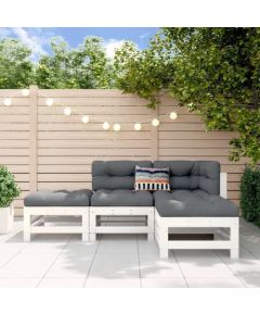 vidaXL 4 częściowy zestaw mebli ogrodowych, biały, lite drewno sosnowe Dārza mēbeļu komplekti