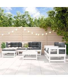 vidaXL 7 częściowy zestaw mebli ogrodowych, biały, lite drewno sosnowe Dārza mēbeļu komplekti