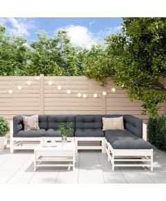 vidaXL 7- częściowy zestaw mebli ogrodowych, biały, lite drewno sosnowe Dārza mēbeļu komplekti