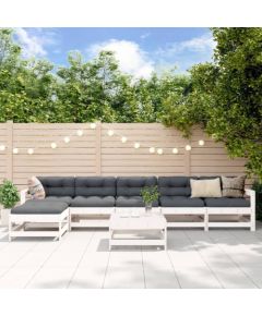 vidaXL 7- częściowy zestaw mebli ogrodowych, biały, lite drewno sosnowe Dārza mēbeļu komplekti