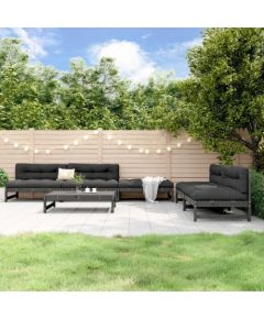 vidaXL 6 częściowy zestaw mebli wypoczynkowych, szary, lite drewno sosnowe Dārza mēbeļu komplekti