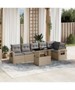 vidaXL 7-cz. zestaw wypoczynkowy do ogrodu, z poduszkami, beżowy Dārza mēbeļu komplekti