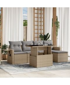 vidaXL 6-cz. zestaw mebli ogrodowych z poduszkami, beżowy, polirattan Dārza mēbeļu komplekti