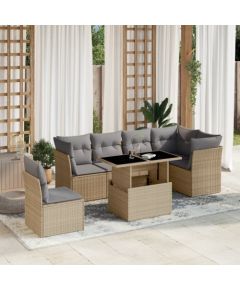 vidaXL 7-cz. zestaw wypoczynkowy do ogrodu, z poduszkami, beżowy Dārza mēbeļu komplekti