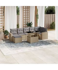 vidaXL 8-cz. zestaw mebli ogrodowych z poduszkami, beżowy, polirattan Dārza mēbeļu komplekti