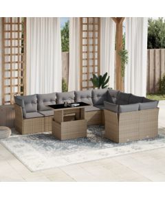 vidaXL 10-cz. zestaw mebli ogrodowych z poduszkami, beżowy, polirattan Dārza mēbeļu komplekti