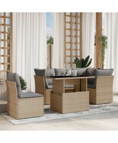 vidaXL 6-cz. zestaw mebli ogrodowych z poduszkami, beżowy, polirattan Dārza mēbeļu komplekti