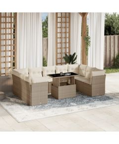 vidaXL 10-cz. zestaw mebli ogrodowych z poduszkami, beżowy, polirattan Dārza mēbeļu komplekti