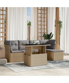 vidaXL 6-cz. zestaw mebli ogrodowych z poduszkami, beżowy, polirattan Dārza mēbeļu komplekti