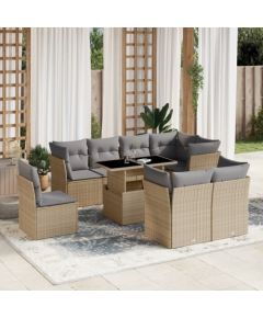 vidaXL 9-cz. zestaw mebli ogrodowych z poduszkami, beżowy, polirattan Dārza mēbeļu komplekti