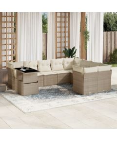 vidaXL 10-cz. zestaw mebli ogrodowych z poduszkami, beżowy, polirattan Dārza mēbeļu komplekti