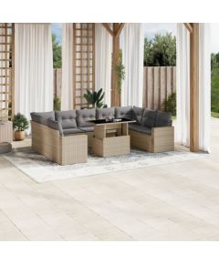 vidaXL 10-cz. zestaw mebli ogrodowych z poduszkami, beżowy, polirattan Dārza mēbeļu komplekti