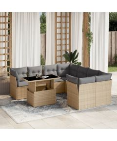 vidaXL 9-cz. zestaw mebli ogrodowych z poduszkami, beżowy, polirattan Dārza mēbeļu komplekti