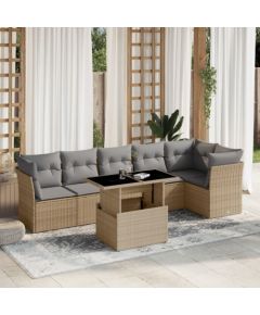 vidaXL 7-cz. zestaw wypoczynkowy do ogrodu, z poduszkami, beżowy Dārza mēbeļu komplekti