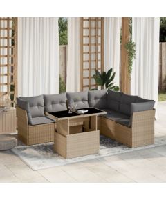 vidaXL 7-cz. zestaw wypoczynkowy do ogrodu, z poduszkami, beżowy Dārza mēbeļu komplekti