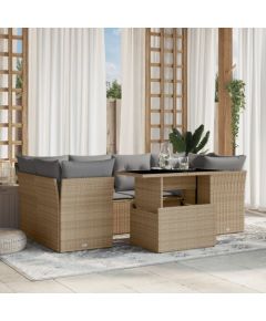 vidaXL 7-cz. zestaw wypoczynkowy do ogrodu, z poduszkami, beżowy Dārza mēbeļu komplekti