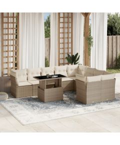 vidaXL 10-cz. zestaw mebli ogrodowych z poduszkami, beżowy, polirattan Dārza mēbeļu komplekti