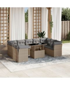 vidaXL 10-cz. zestaw mebli ogrodowych z poduszkami, beżowy, polirattan Dārza mēbeļu komplekti