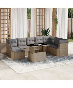 vidaXL 9-cz. zestaw mebli ogrodowych z poduszkami, beżowy, polirattan Dārza mēbeļu komplekti